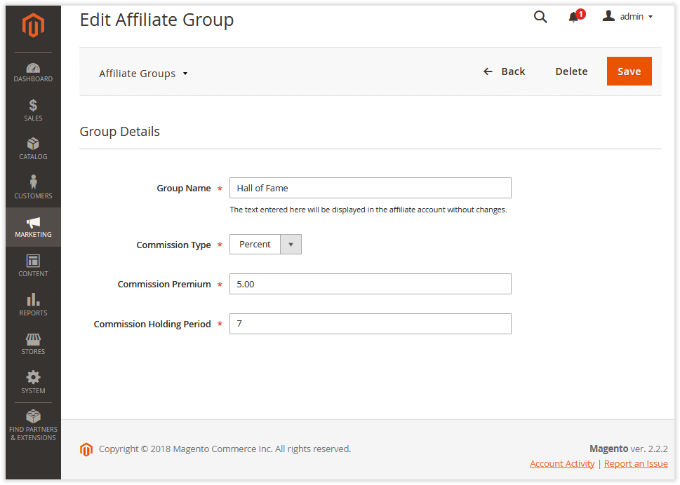 Creating/Editing Affiliate Groups | Affiliate for Magento 2