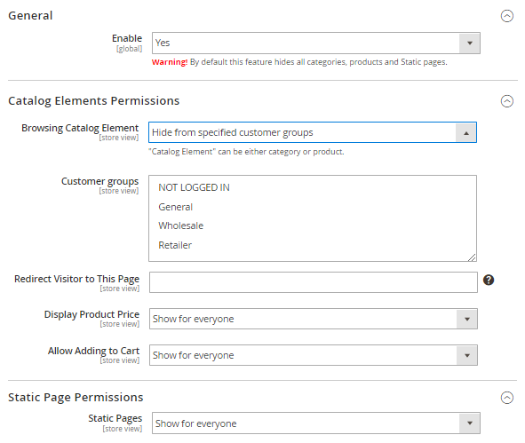 General Configuration | Customer Group Catalog Permissions for Magento 2
