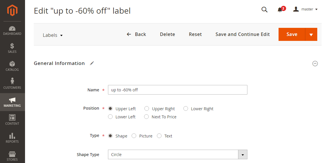 Edit Label | Product Labels for Magento 2