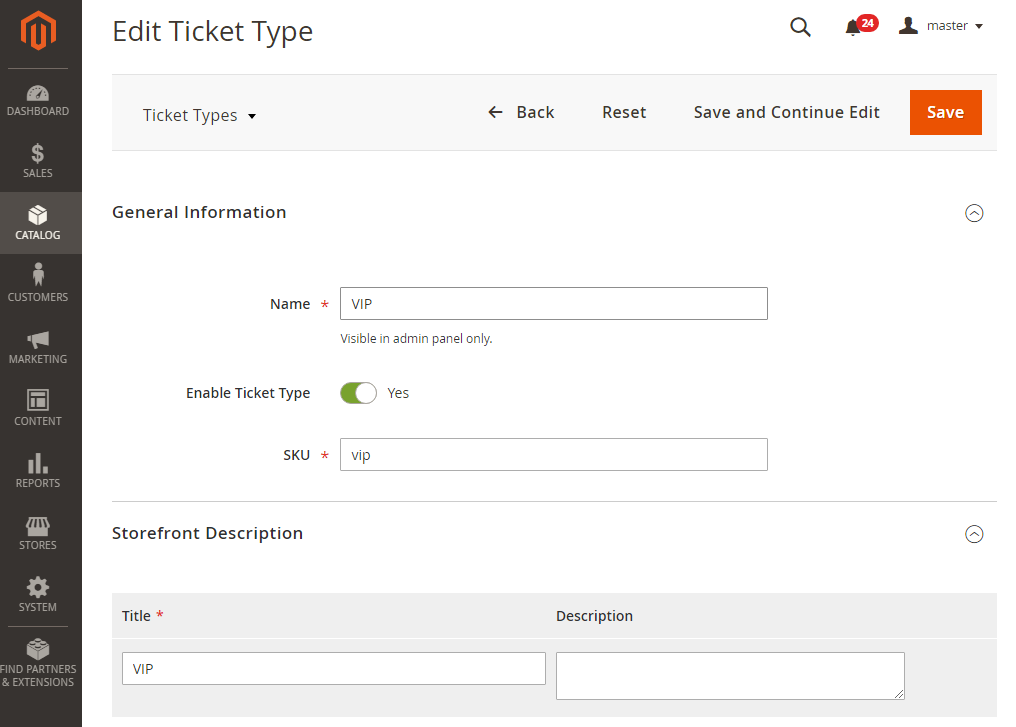 Create/Edit Ticket Type | Event Tickets for Magento 2