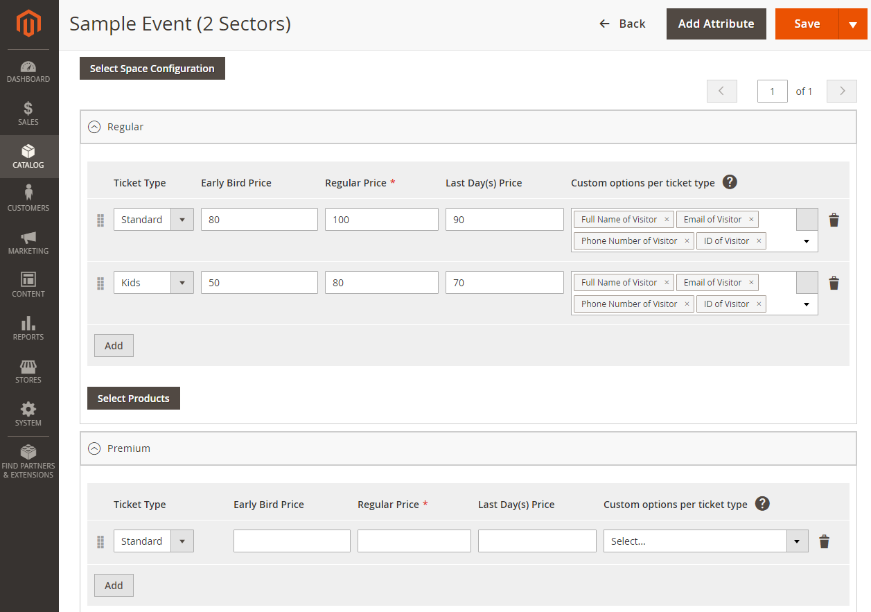 Event Ticket Space Configuration | Event Tickets for Magento 2