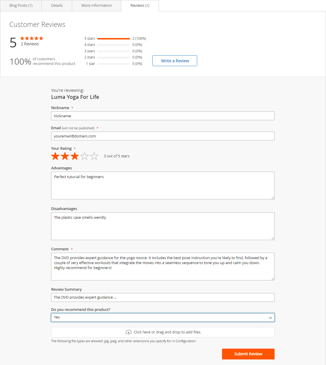 Web-page Review Submission Forms | Advanced Reviews for Magento 2