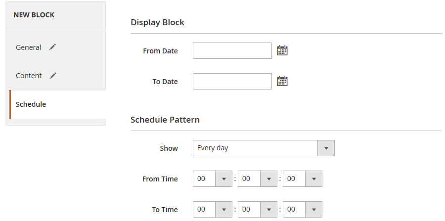 Schedule | Custom Static Blocks for Magento 2