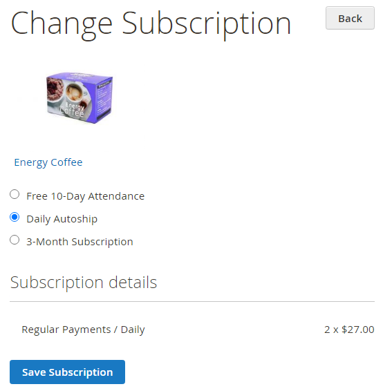 Change the subscription plan | Advanced Subscription Products for Magento 2