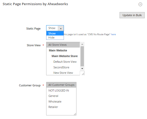 Static Page Permissions (individual settings) | Customer Group Catalog Permissions for Magento 2