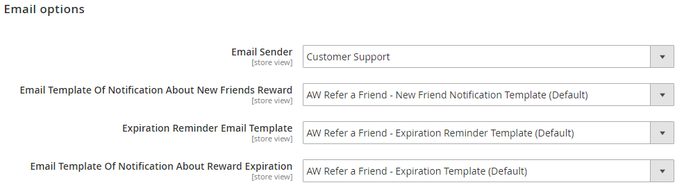 Email Options | Refer a Frined for Magento 2