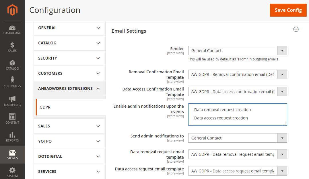 Email Settings | GDPR for Magento 2