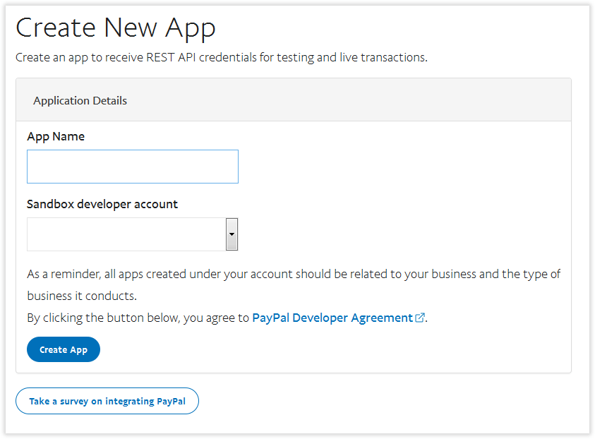 PayPal create new app | Social Login for Magento 2
