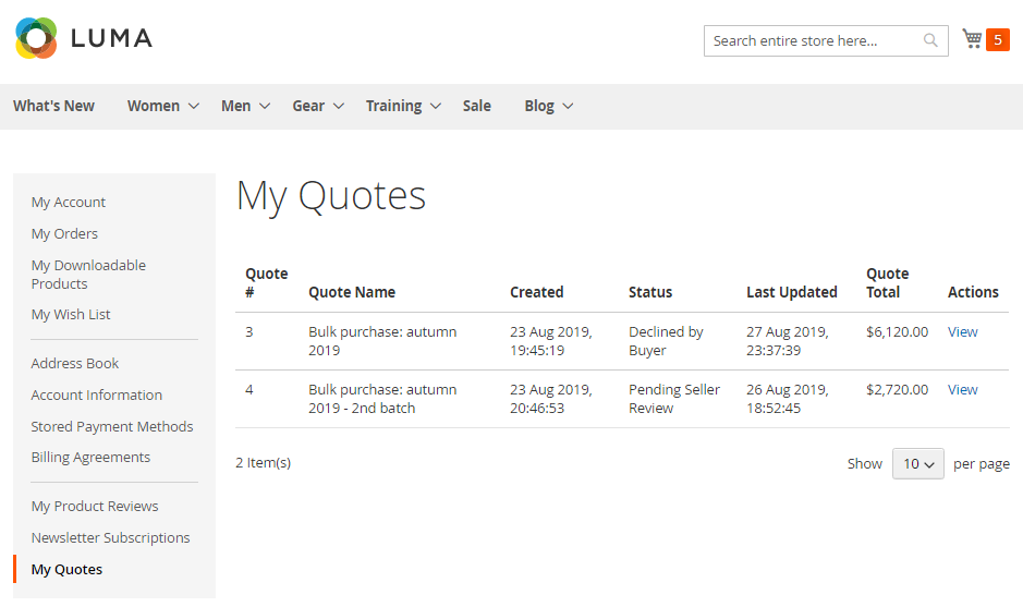 My Quotes | Cart to Quote for Magento 2