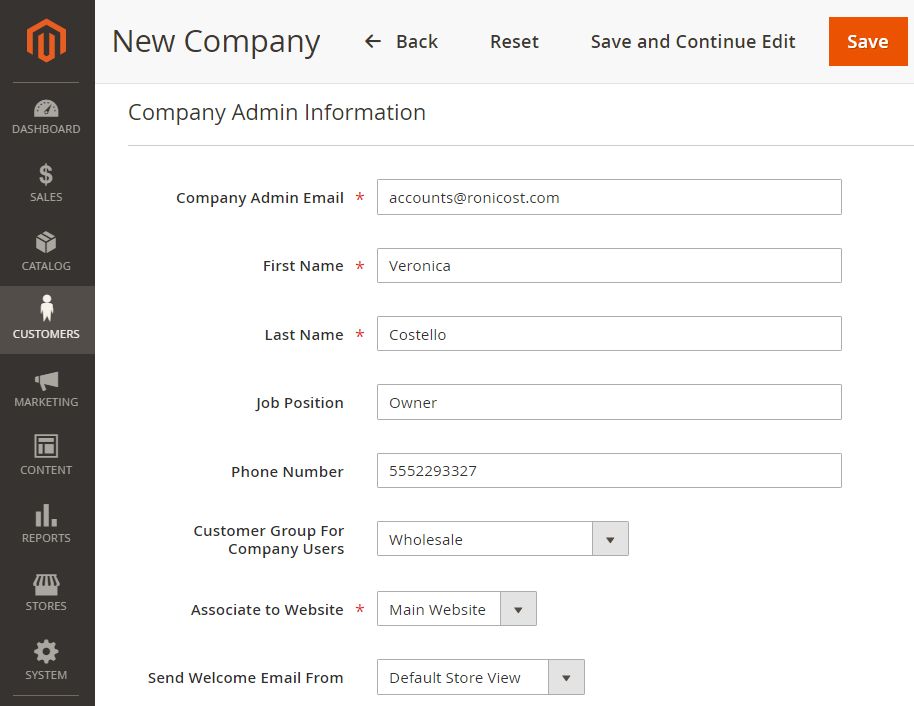 New company | Company Accounts for Magento 2