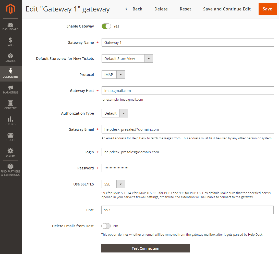 Create/Edit Gateway | Help Desk Ultimate for Magento 2