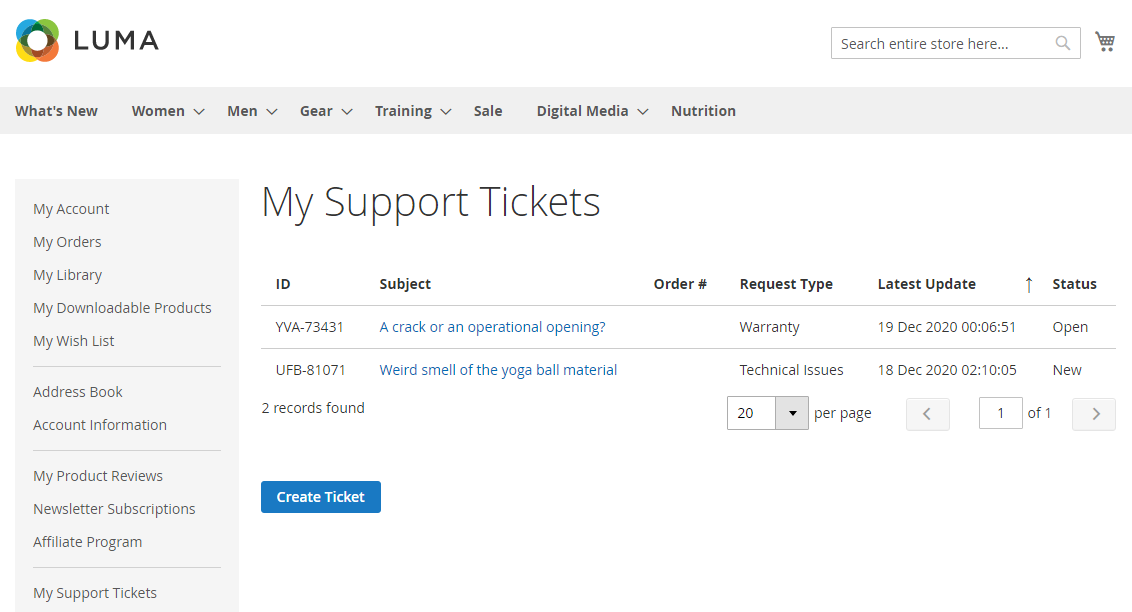 My Support Tickets | Help Desk Ultimate for Magento 2