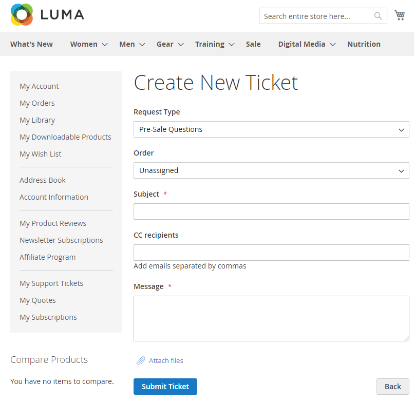 Create New Ticket form | Help Desk Ultimate for Magento 2