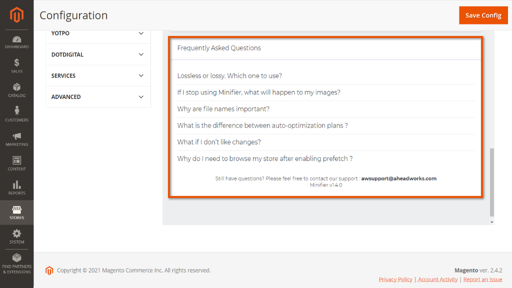 Frequently Asked Questions area | Minifier for Magento 2