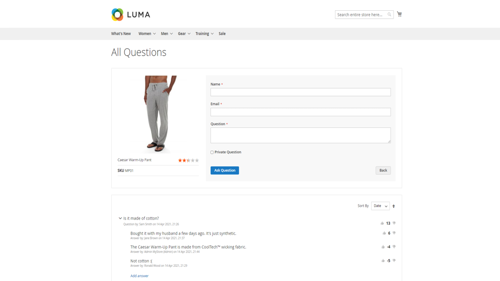 All Questions page | Product Questions for Magento 2